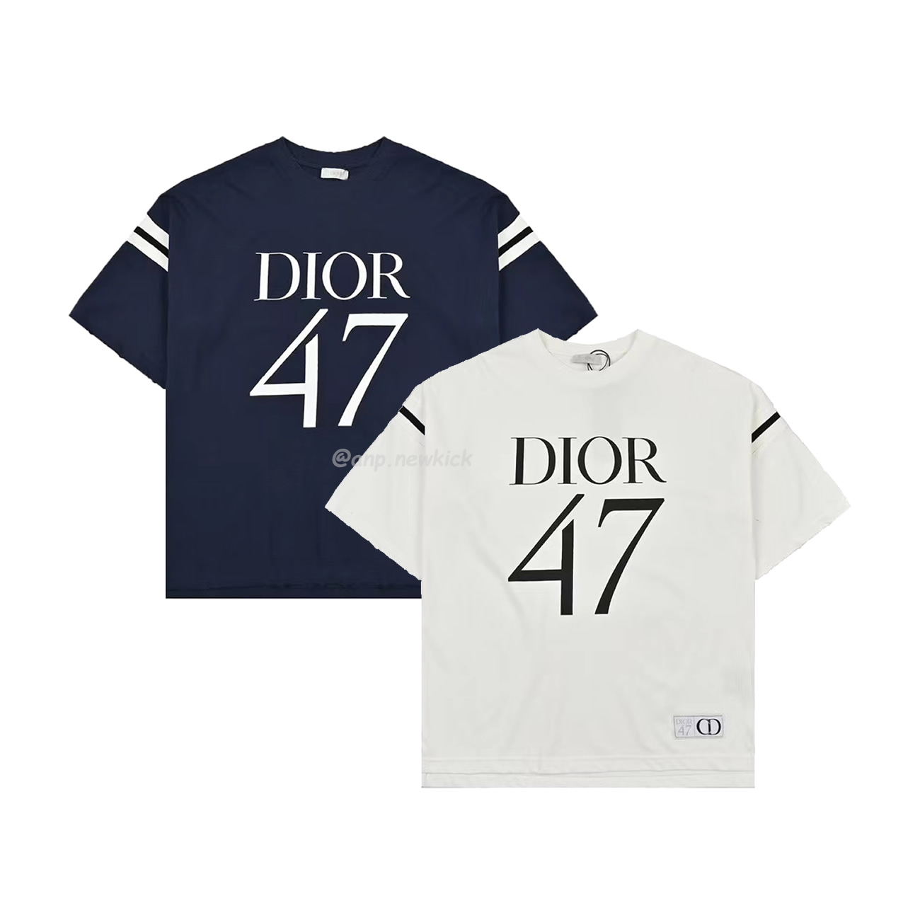Dior Wide Body Bamboo Pure Cotton Plain Weave Fabric T Shirt White Navy (1) - www.newkick.vip